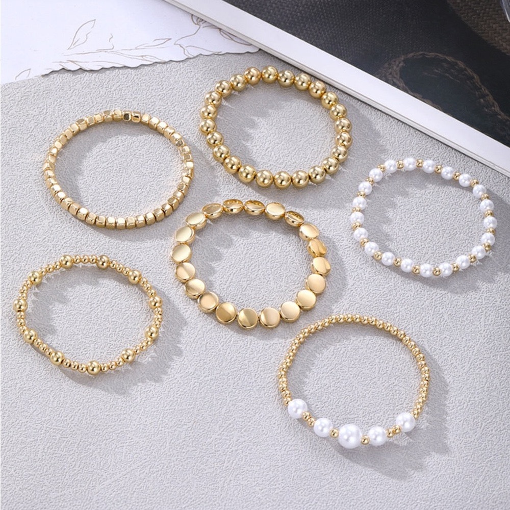 Gold & Pearl Layered Bracelet Set - Women's Jewelry - Picture 3 of 3